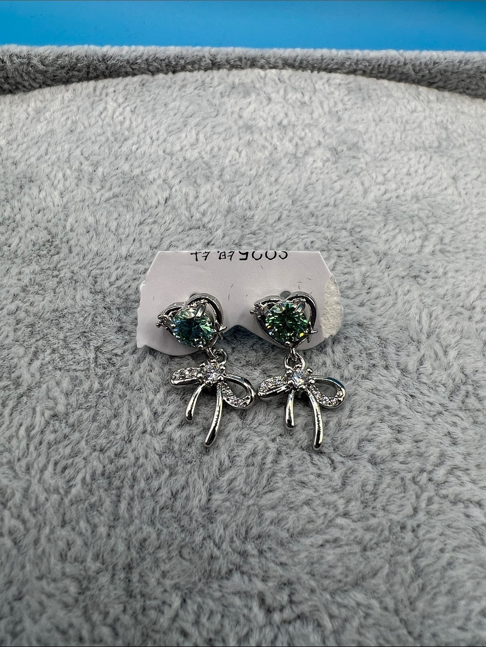Green Crystal Bow Drop Earrings - Women Jewelry